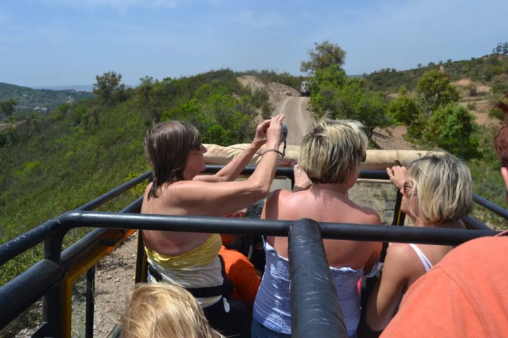 a group of people looking over a fence